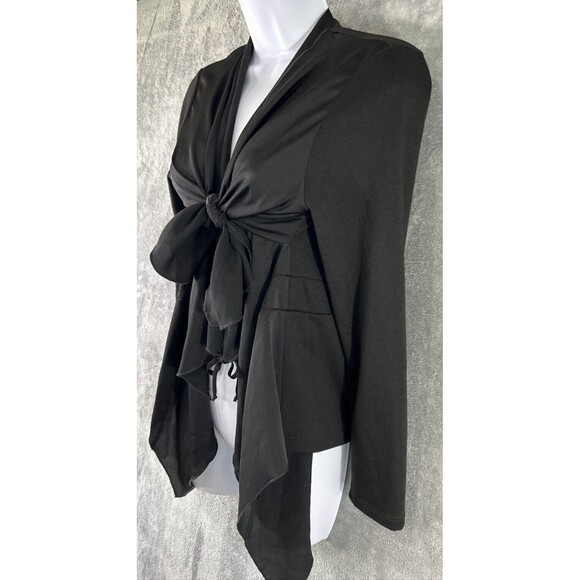 Pebble and Stone Small Black Tie Front Cardigan Open Waterfall Knit Lightweight - Picture 3 of 10